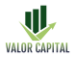 Valor Capital logo featuring three ascending green bars and an upward-pointing arrow, representing growth and financial strategy.