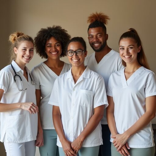 Smiling group of diverse health and wellness providers, representing client-focused bookkeeping and billing support.