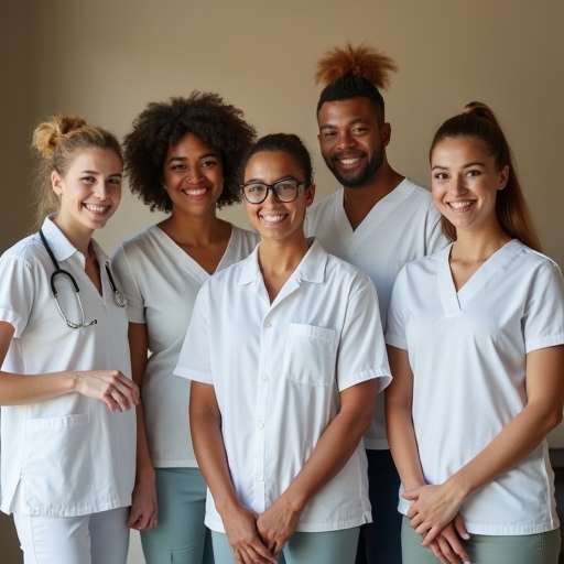 Smiling group of diverse health and wellness providers, representing client-focused bookkeeping and billing support.